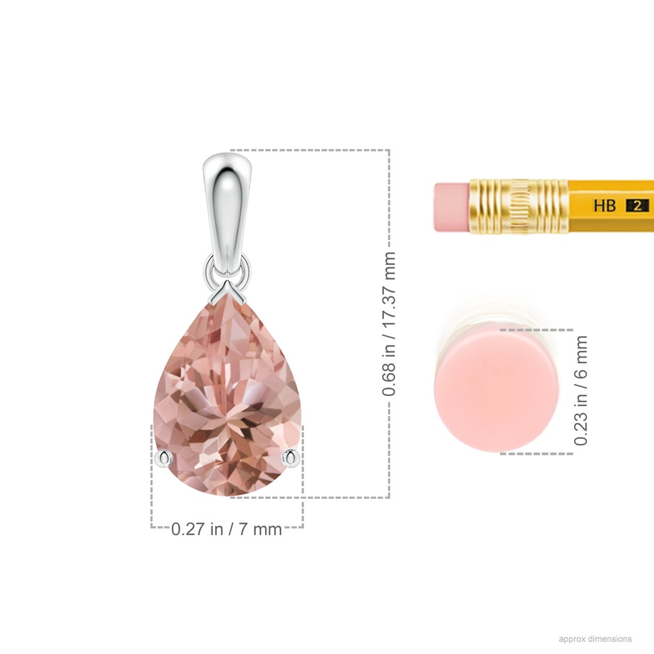 10x7mm AAAA Prong-Set Pear Morganite Solitaire Pendant in P950 Platinum ruler