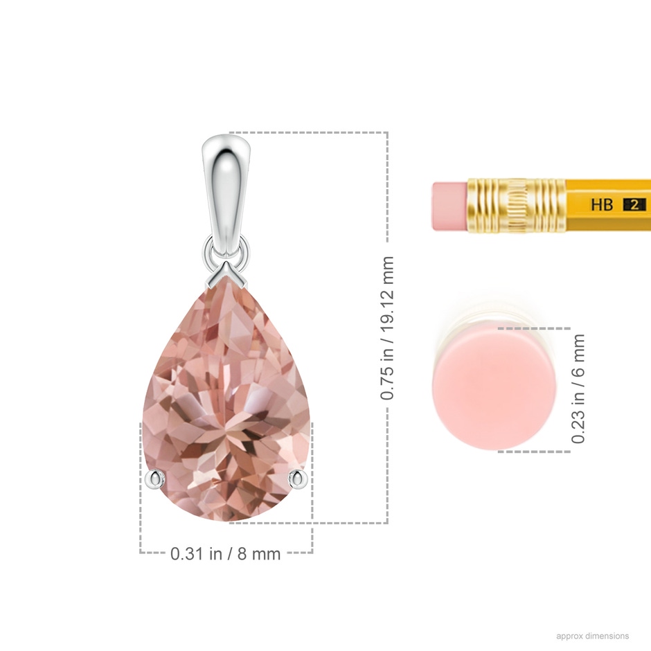 12x8mm AAAA Prong-Set Pear Morganite Solitaire Pendant in P950 Platinum ruler