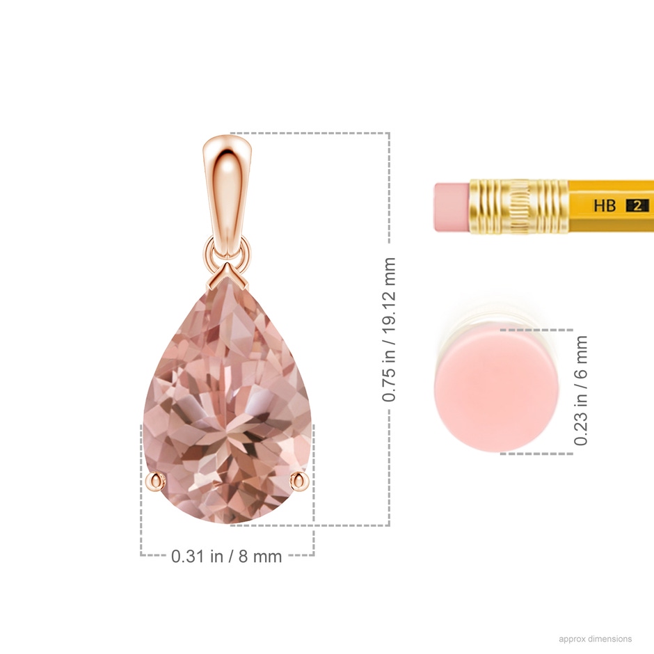 12x8mm AAAA Prong-Set Pear Morganite Solitaire Pendant in Rose Gold ruler