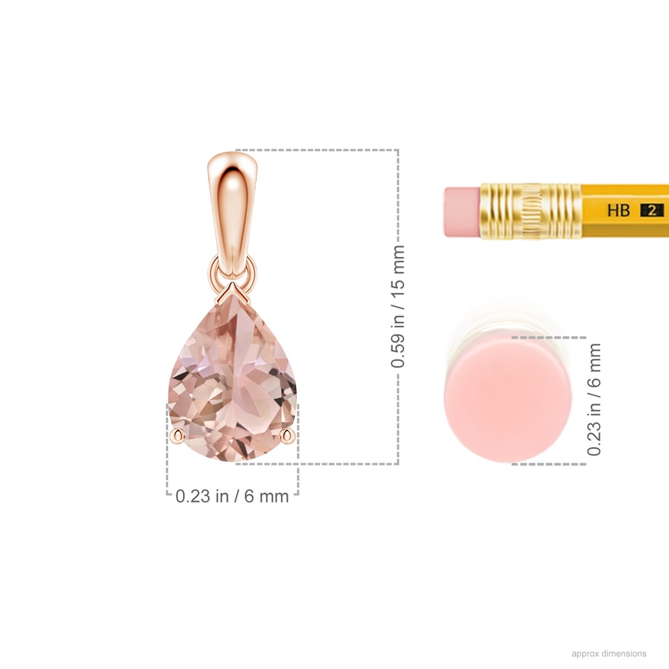 8x6mm AAA Prong-Set Pear Morganite Solitaire Pendant in Rose Gold ruler