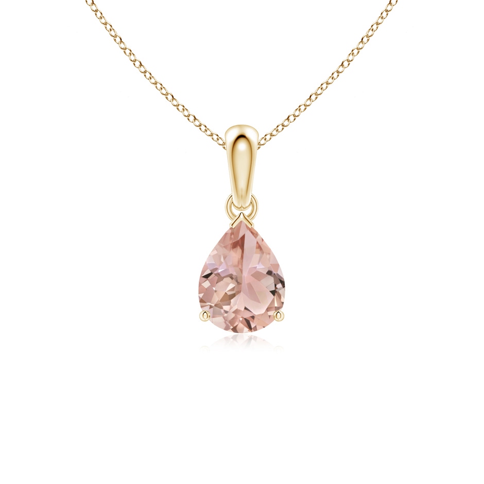 8x6mm AAA Prong-Set Pear Morganite Solitaire Pendant in Yellow Gold 