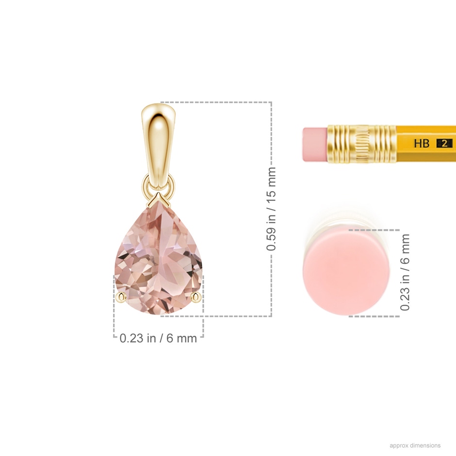 8x6mm AAA Prong-Set Pear Morganite Solitaire Pendant in Yellow Gold ruler