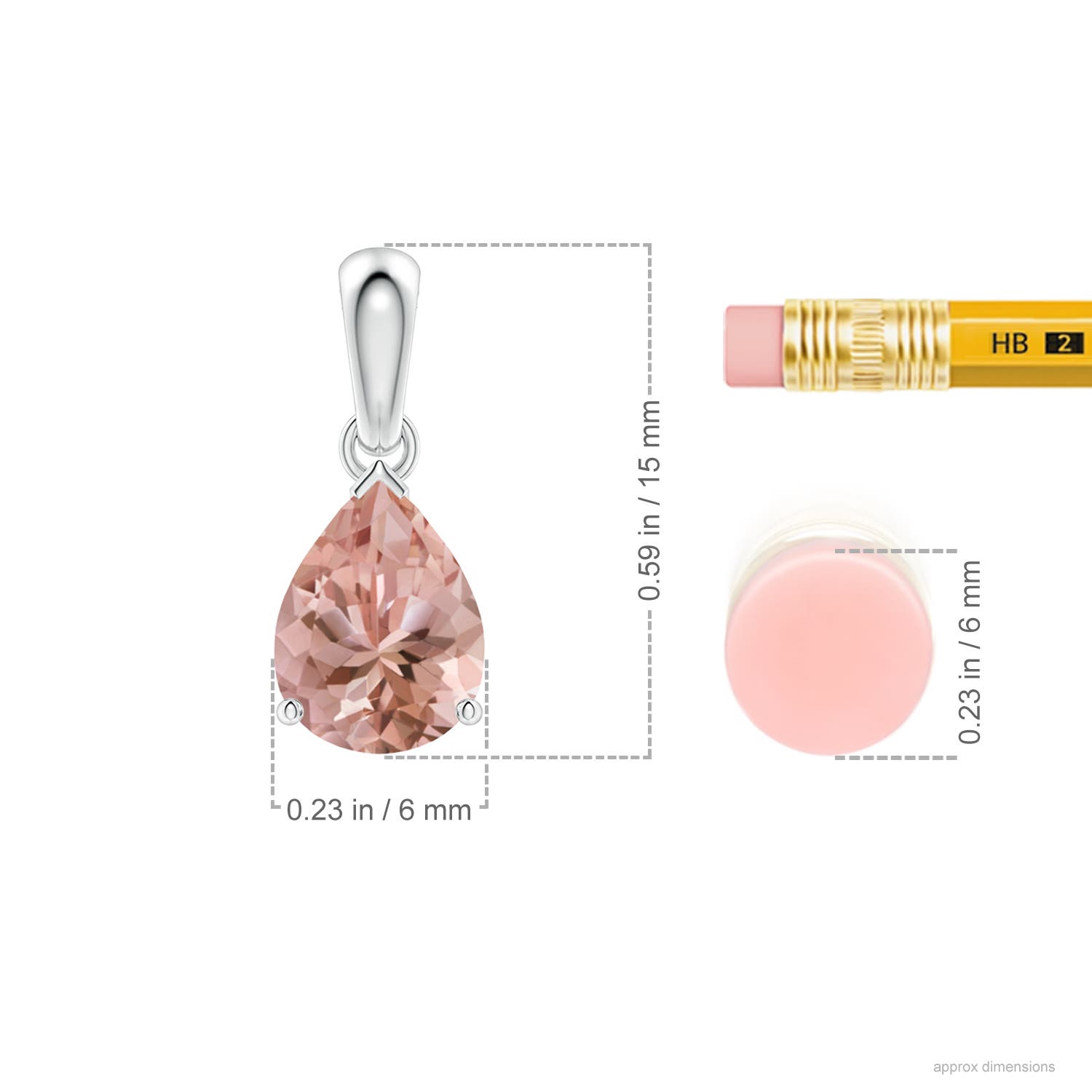 8x6mm AAAA Prong-Set Pear Morganite Solitaire Pendant in White Gold - ruler