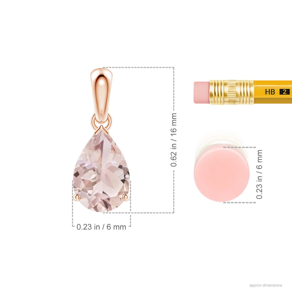 9x6mm A Prong-Set Pear Morganite Solitaire Pendant in Rose Gold ruler