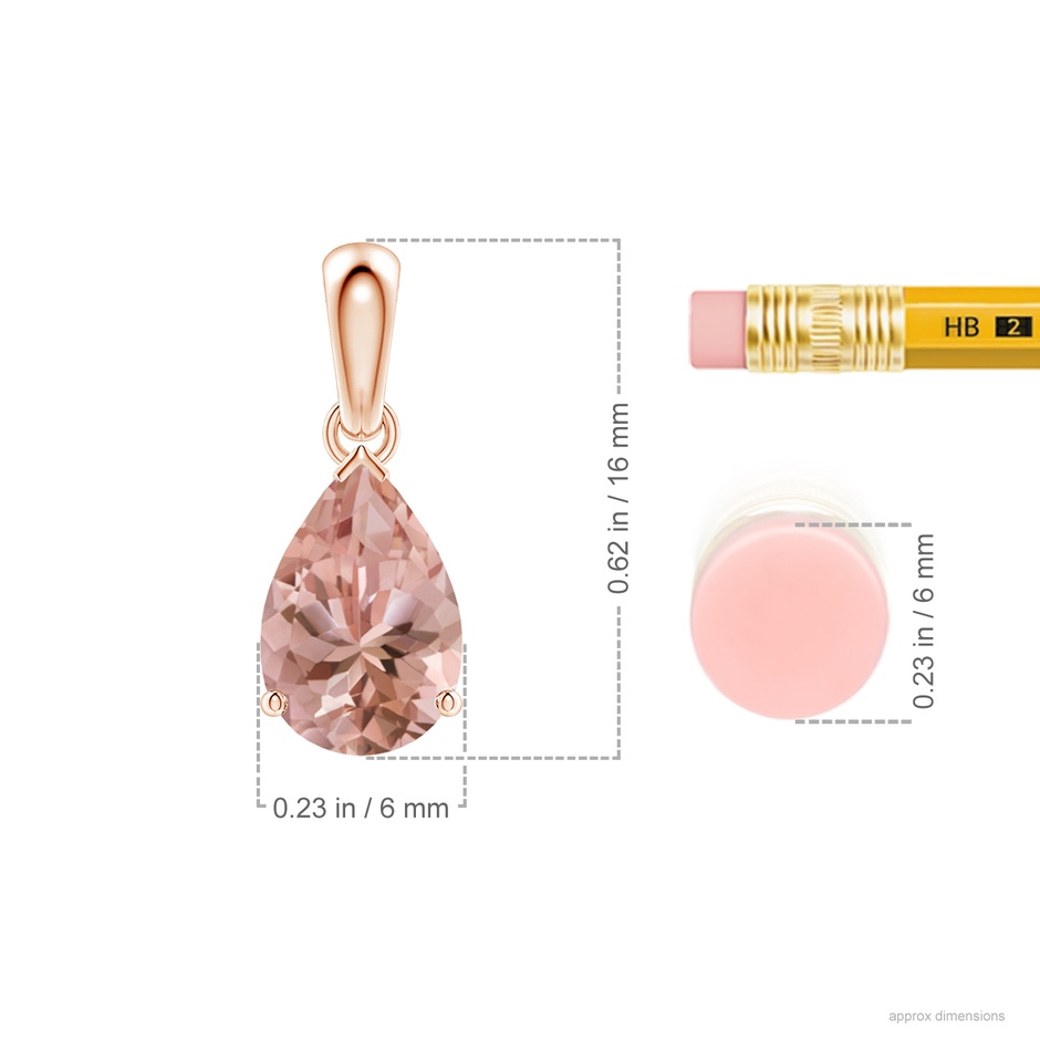 9x6mm AAAA Prong-Set Pear Morganite Solitaire Pendant in Rose Gold ruler