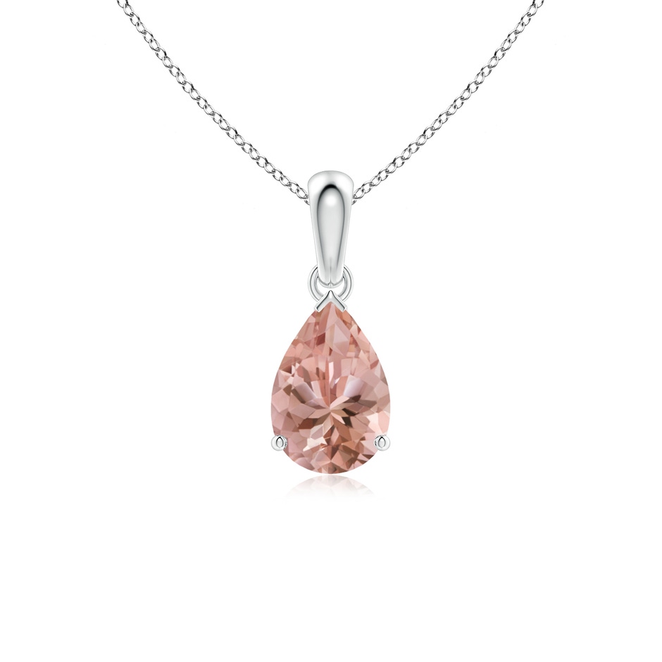 9x6mm AAAA Prong-Set Pear Morganite Solitaire Pendant in S999 Silver 