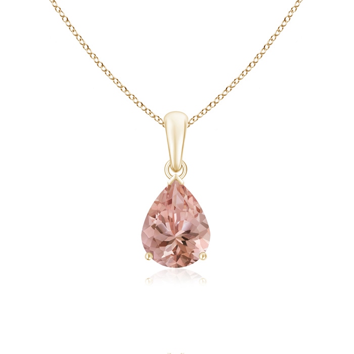 9x7mm AAAA Pear-Shaped Morganite Solitaire Pendant in Yellow Gold 