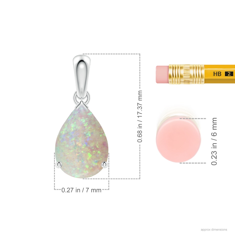 10x7mm AAA Prong-Set Pear Opal Solitaire Pendant in White Gold ruler