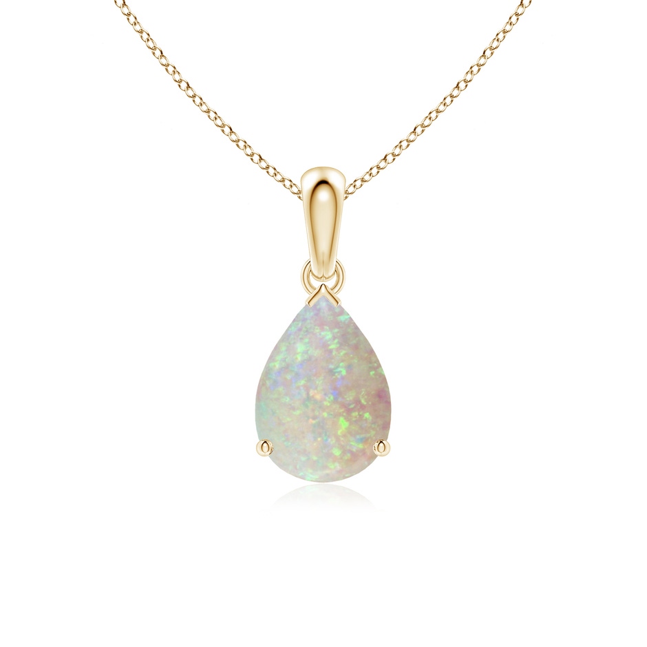 10x7mm AAA Prong-Set Pear Opal Solitaire Pendant in Yellow Gold 