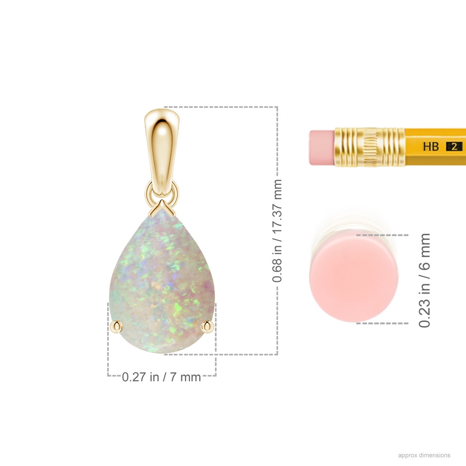 10x7mm AAA Prong-Set Pear Opal Solitaire Pendant in Yellow Gold ruler