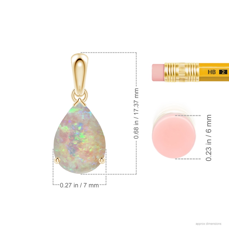 10x7mm AAAA Prong-Set Pear Opal Solitaire Pendant in 10K Yellow Gold ruler