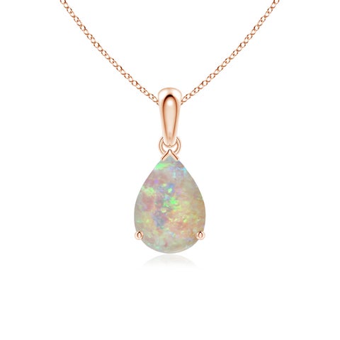 10x7mm AAAA Prong-Set Pear Opal Solitaire Pendant in Rose Gold