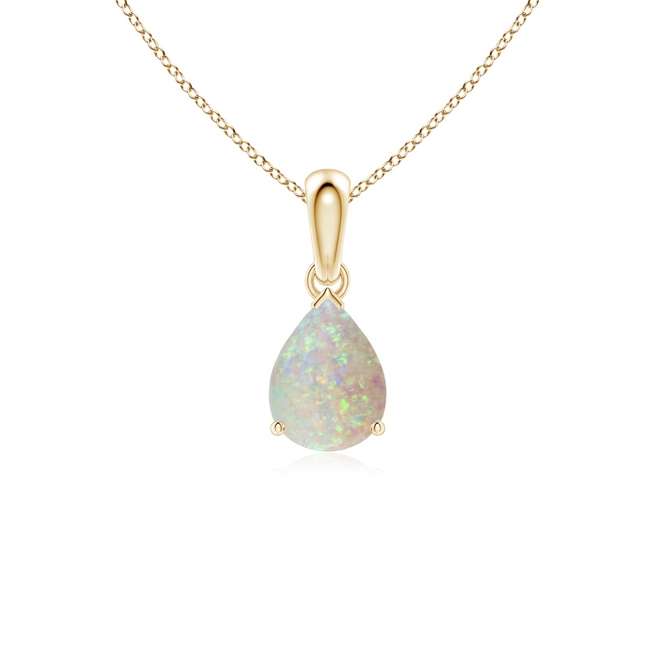 8x6mm AAA Prong-Set Pear Opal Solitaire Pendant in Yellow Gold 