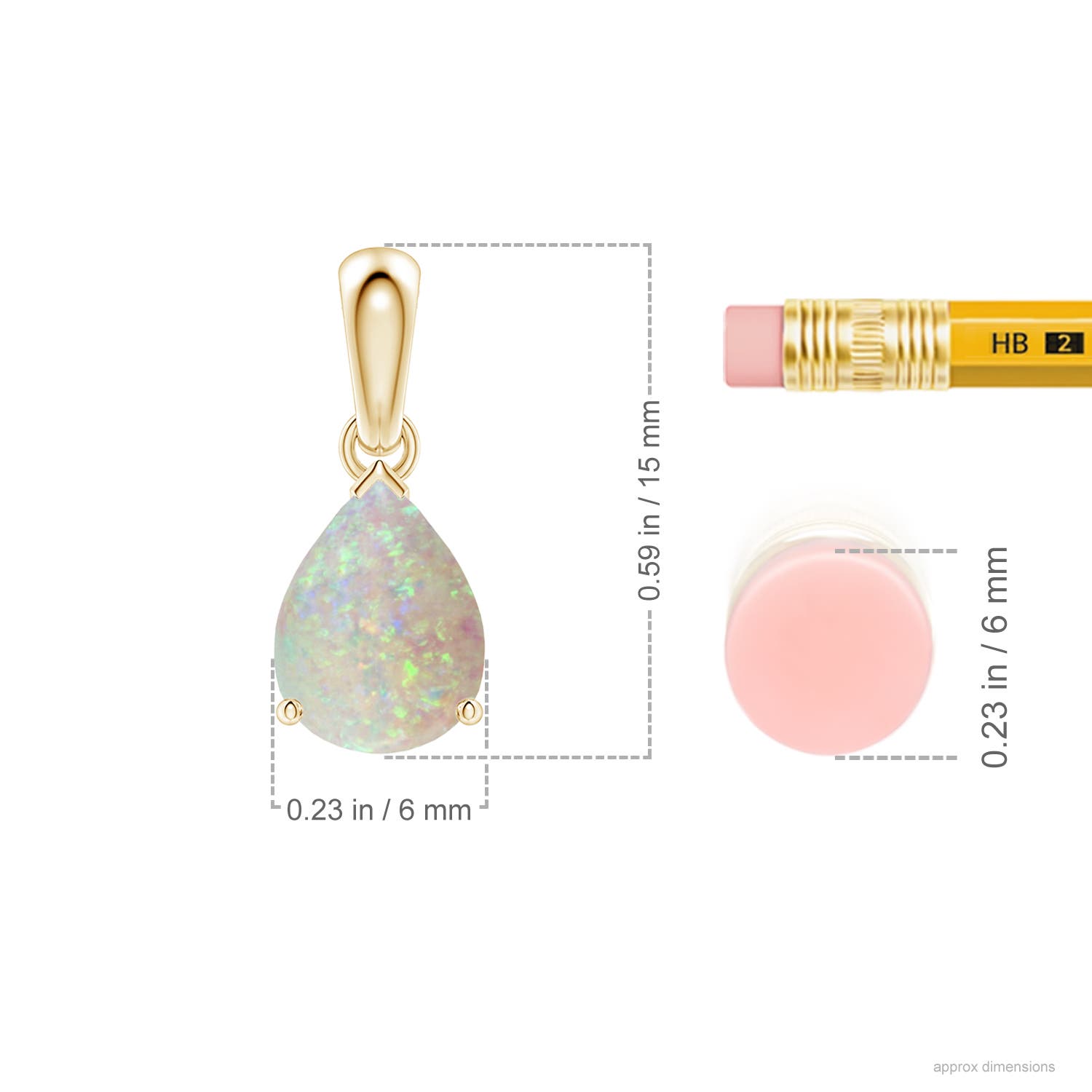 8x6mm AAA Prong-Set Pear Opal Solitaire Pendant in Yellow Gold - ruler