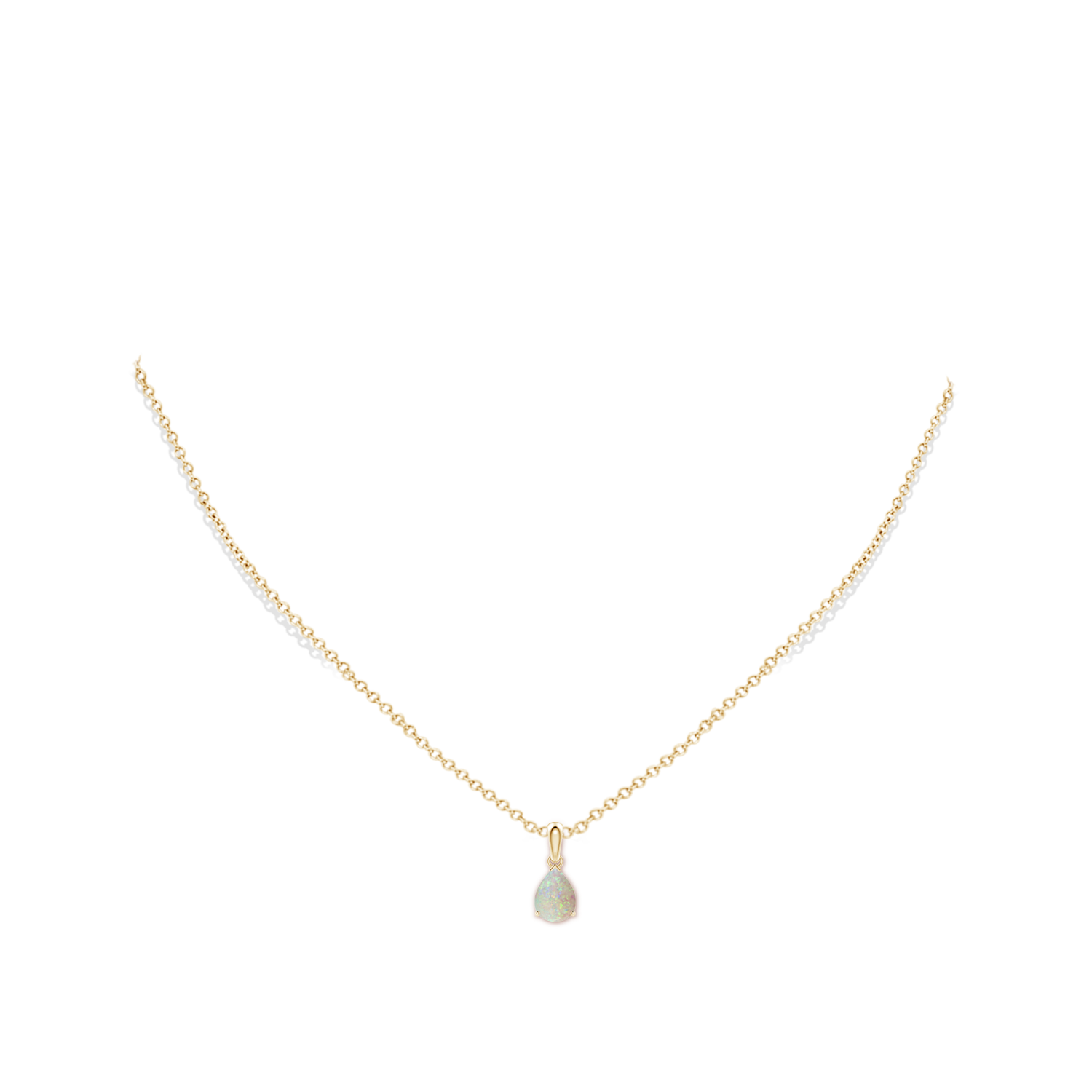 8x6mm AAA Prong-Set Pear Opal Solitaire Pendant in Yellow Gold - body_neck
