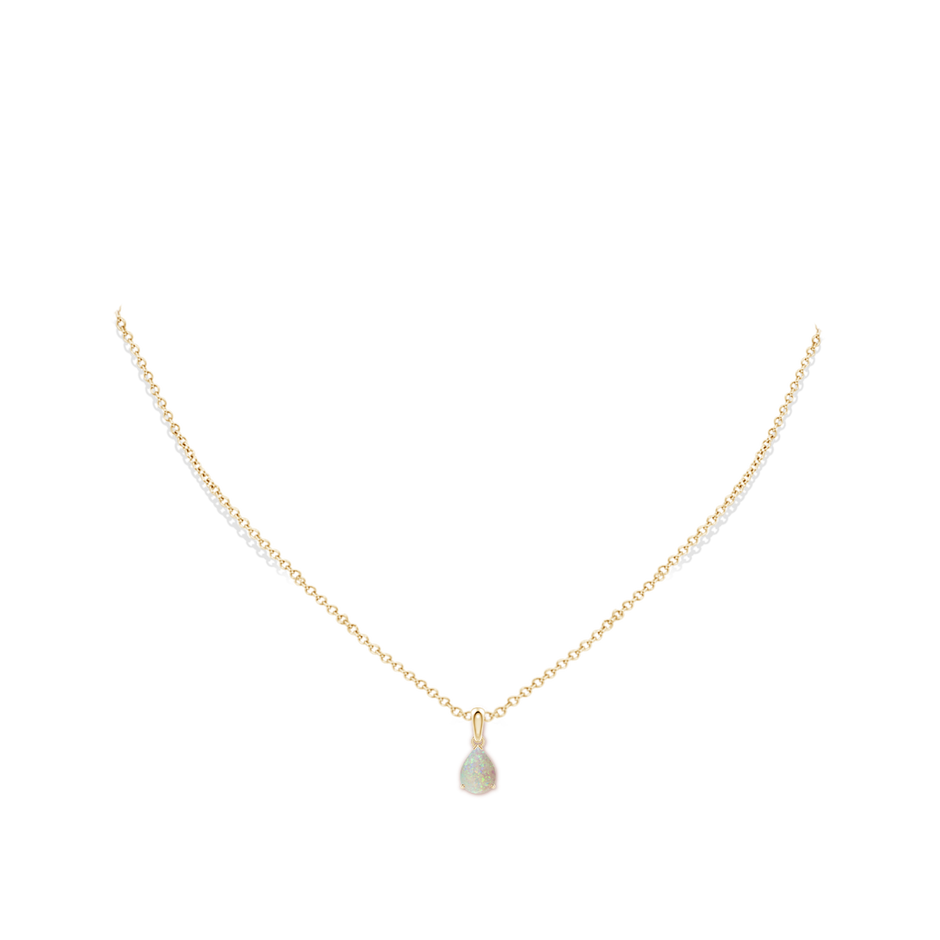 8x6mm AAA Prong-Set Pear Opal Solitaire Pendant in Yellow Gold pen