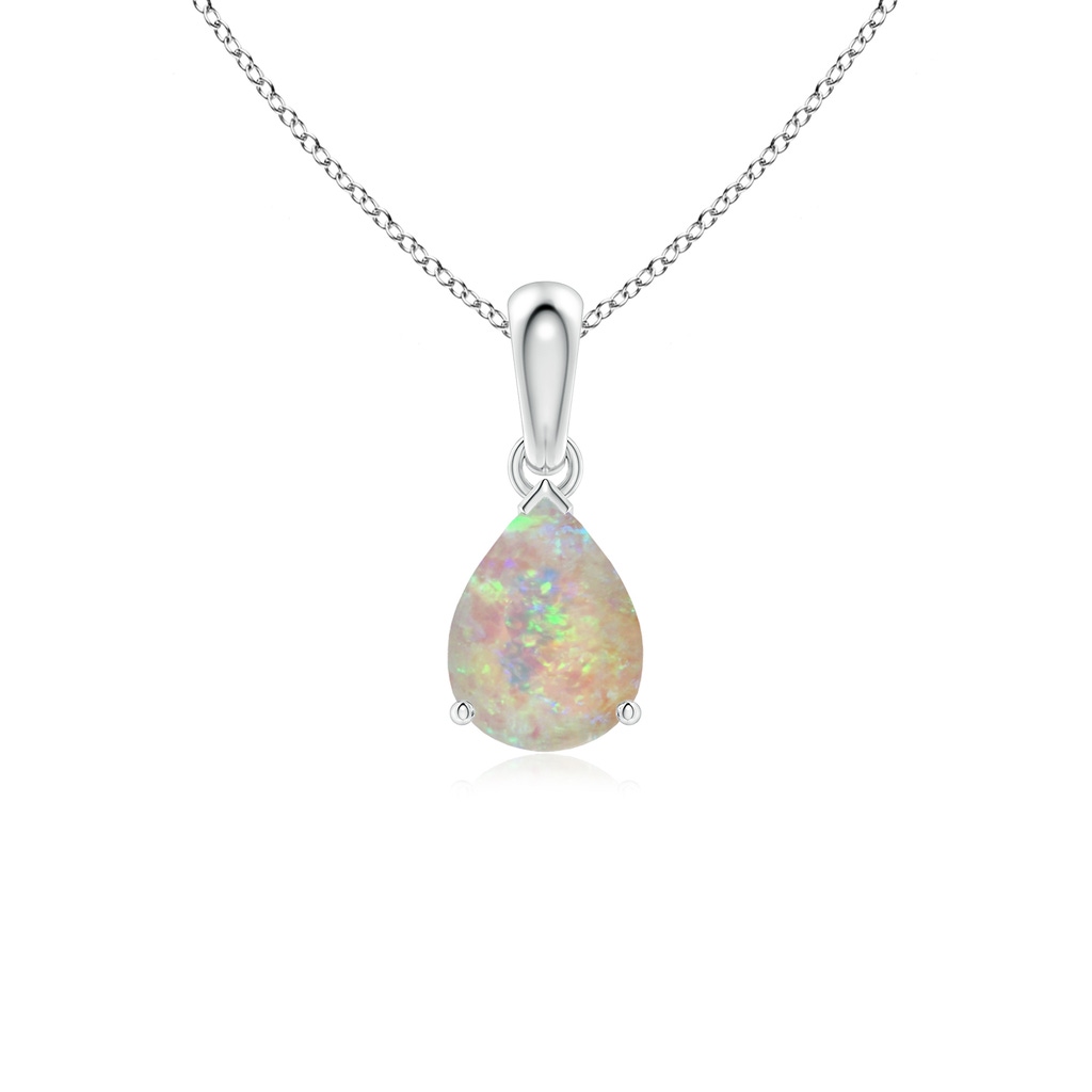 8x6mm AAAA Prong-Set Pear Opal Solitaire Pendant in 10K White Gold