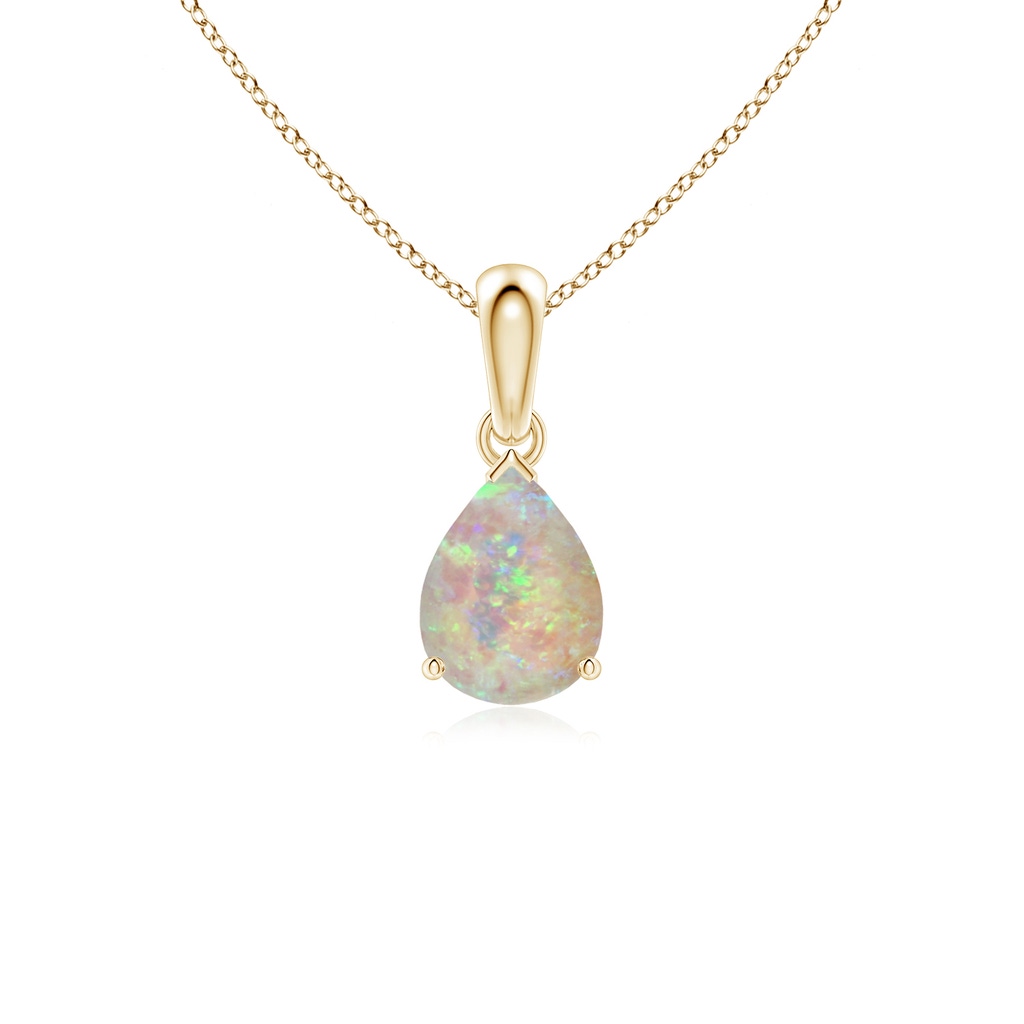 8x6mm AAAA Prong-Set Pear Opal Solitaire Pendant in 9K Yellow Gold
