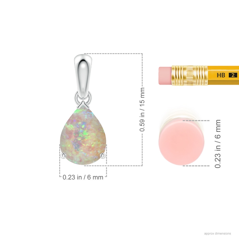 8x6mm AAAA Prong-Set Pear Opal Solitaire Pendant in P950 Platinum ruler