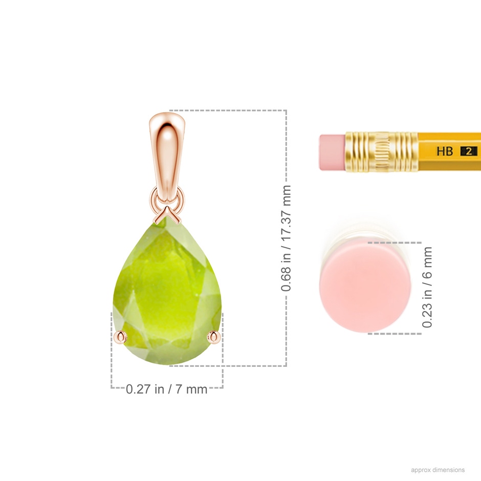 10x7mm A Pear-Shaped Peridot Solitaire Pendant in Rose Gold ruler