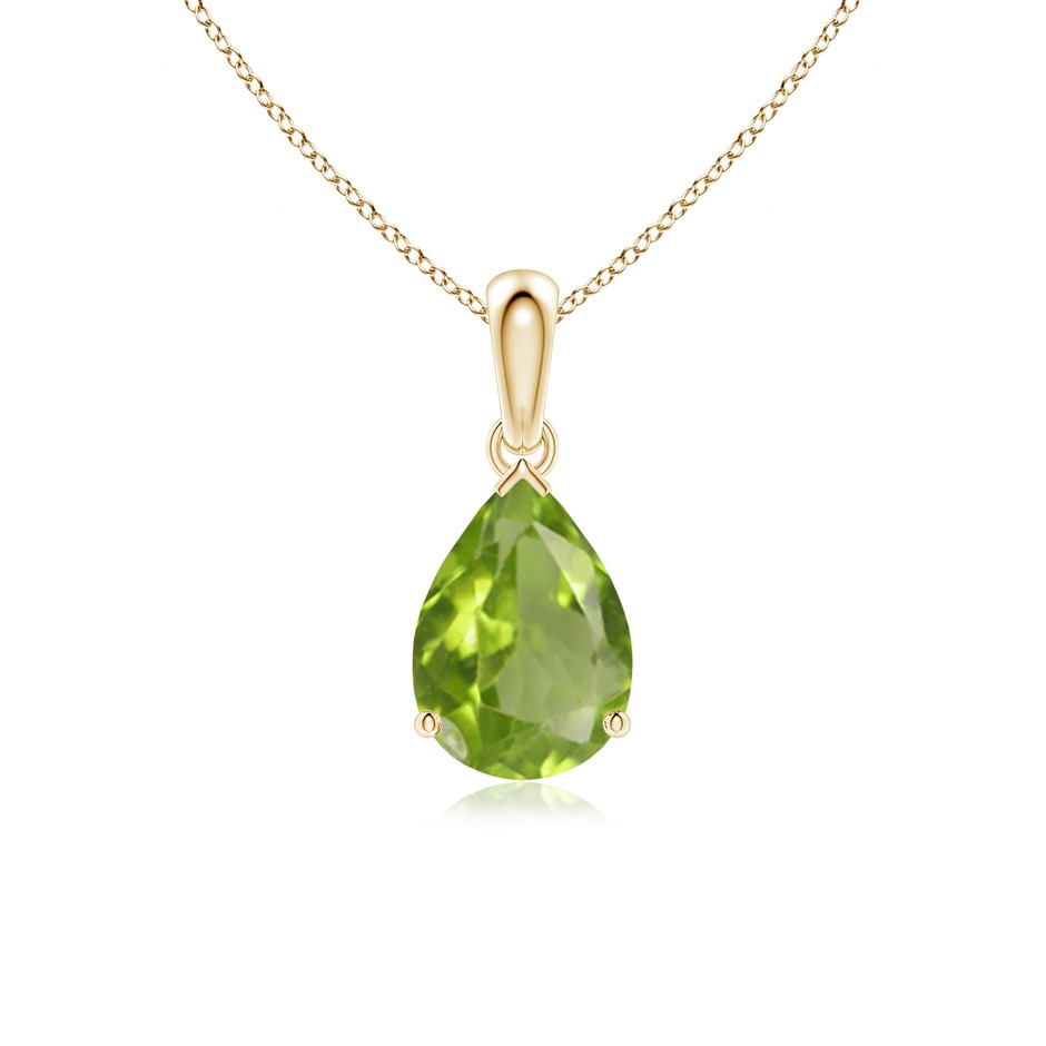 10x7mm AA Pear-Shaped Peridot Solitaire Pendant in Yellow Gold 