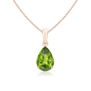 10x7mm AAA Pear-Shaped Peridot Solitaire Pendant in Rose Gold