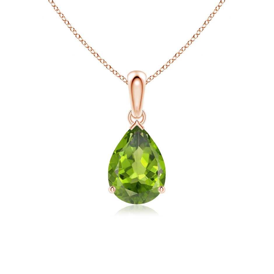 10x7mm AAA Pear-Shaped Peridot Solitaire Pendant in Rose Gold 