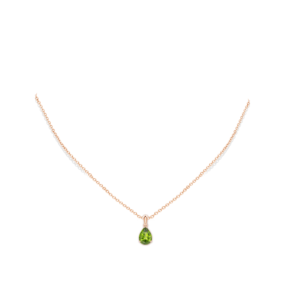 10x7mm AAA Pear-Shaped Peridot Solitaire Pendant in Rose Gold pen