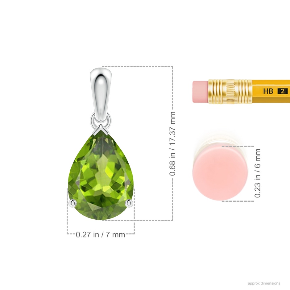 10x7mm AAA Pear-Shaped Peridot Solitaire Pendant in White Gold ruler