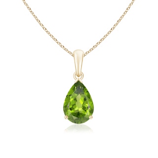 10x7mm AAA Pear-Shaped Peridot Solitaire Pendant in Yellow Gold