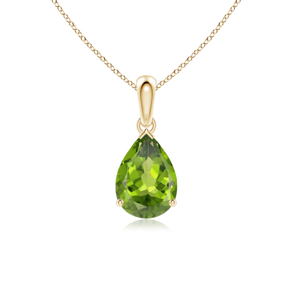 10x7mm AAA Pear-Shaped Peridot Solitaire Pendant in Yellow Gold 