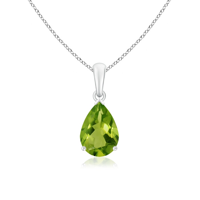 10x7mm AAAA Pear-Shaped Peridot Solitaire Pendant in 10K White Gold