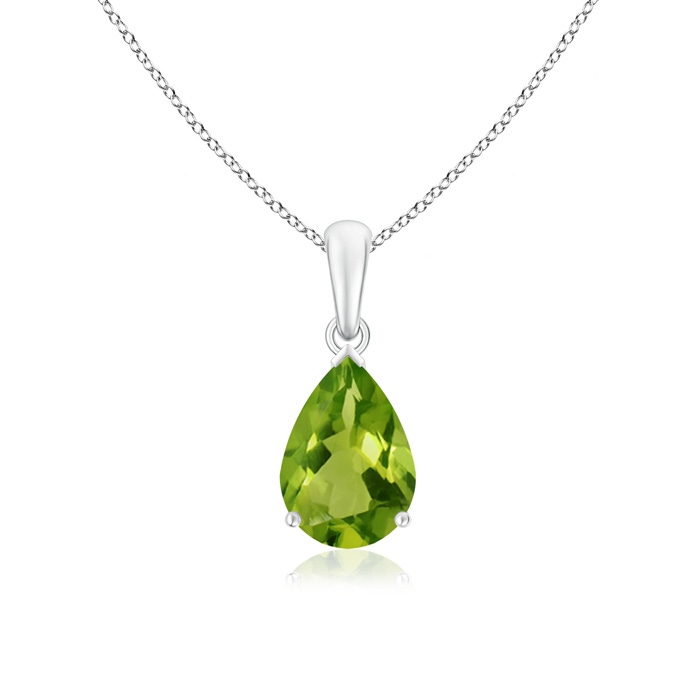 10x7mm AAAA Pear-Shaped Peridot Solitaire Pendant in 10K White Gold 