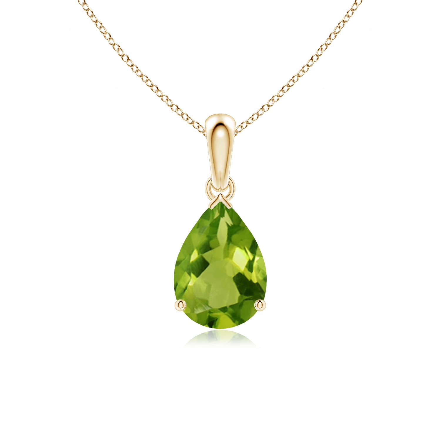 10x7mm AAAA Pear-Shaped Peridot Solitaire Pendant in 18K Yellow Gold