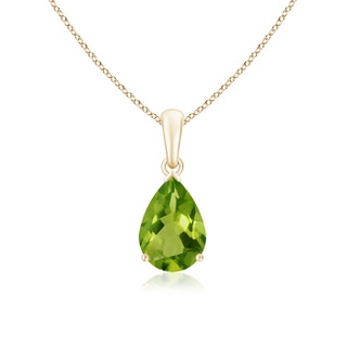 10x7mm AAAA Pear-Shaped Peridot Solitaire Pendant in 9K Yellow Gold