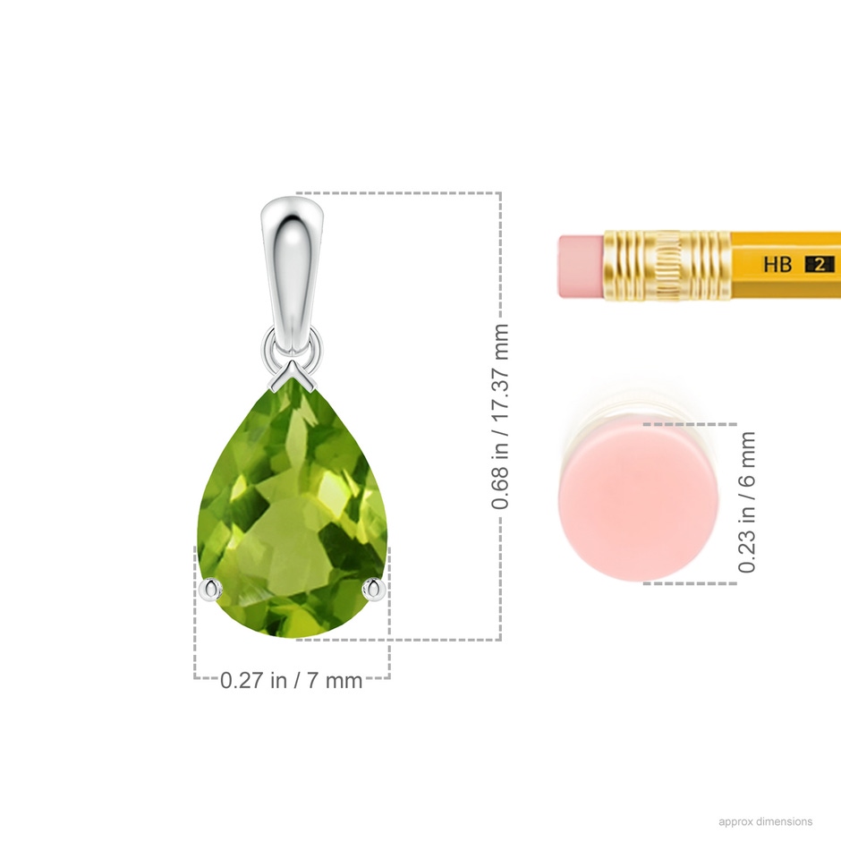 10x7mm AAAA Pear-Shaped Peridot Solitaire Pendant in P950 Platinum ruler