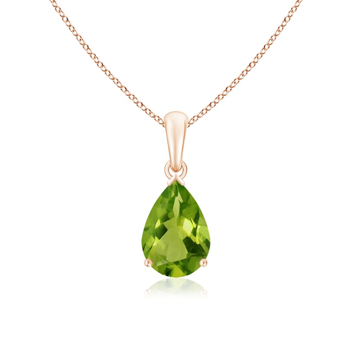 10x7mm AAAA Pear-Shaped Peridot Solitaire Pendant in Rose Gold