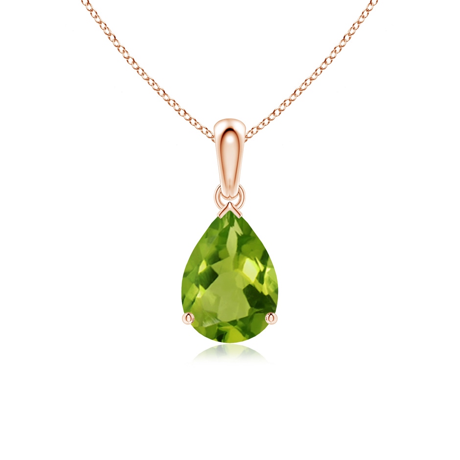 10x7mm AAAA Pear-Shaped Peridot Solitaire Pendant in Rose Gold 