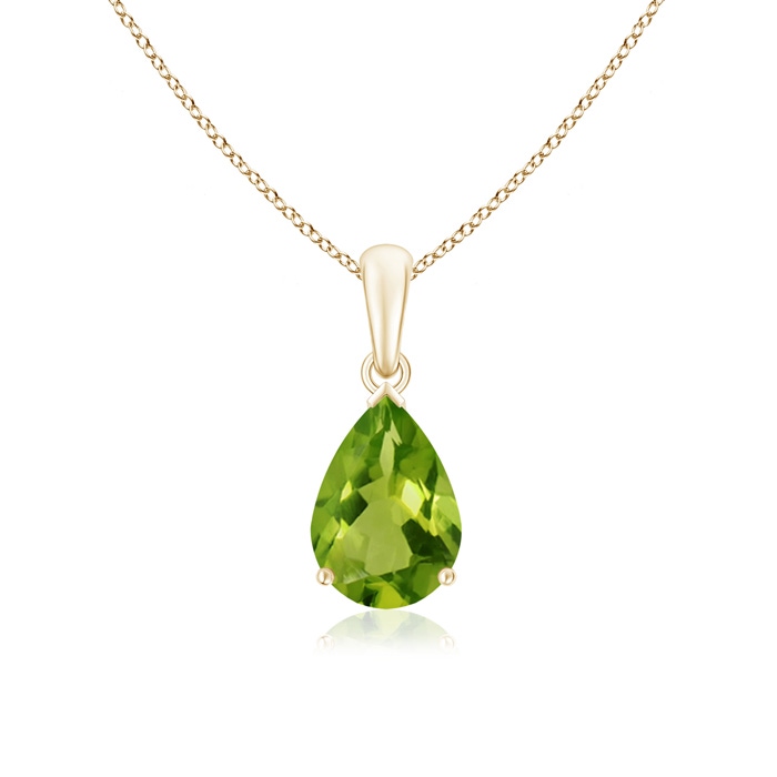 10x7mm AAAA Pear-Shaped Peridot Solitaire Pendant in Yellow Gold