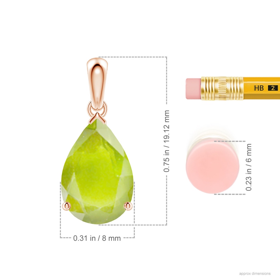 12x8mm A Pear-Shaped Peridot Solitaire Pendant in 18K Rose Gold ruler