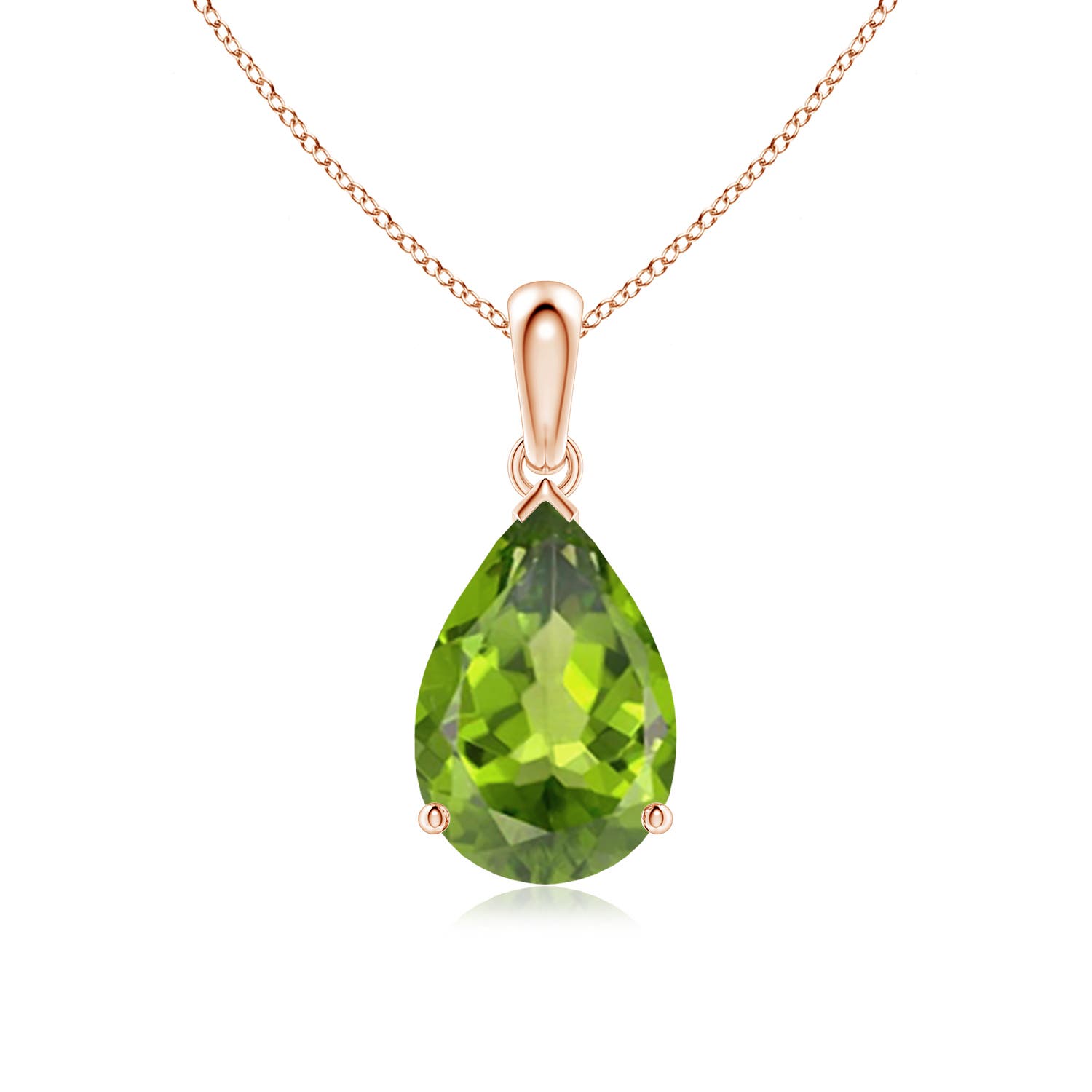 12x8mm AAA Pear-Shaped Peridot Solitaire Pendant in 18K Rose Gold