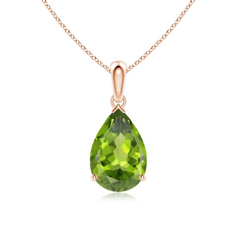 12x8mm AAA Pear-Shaped Peridot Solitaire Pendant in 18K Rose Gold