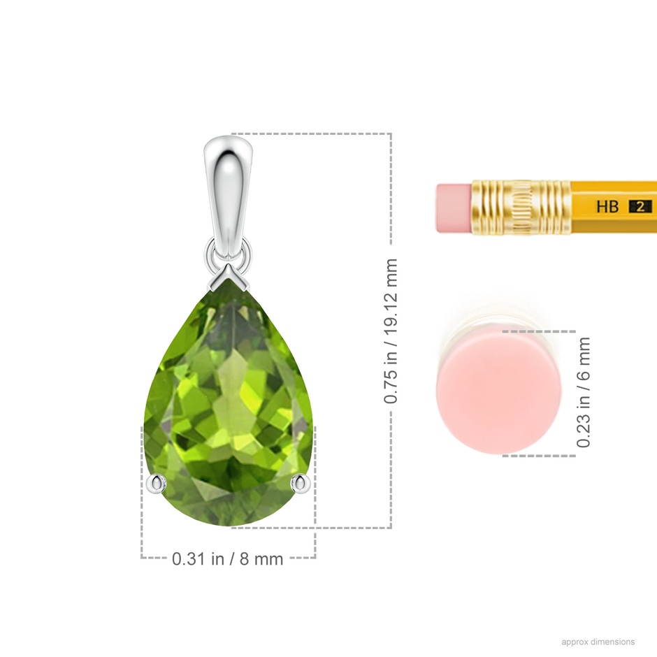 12x8mm AAA Pear-Shaped Peridot Solitaire Pendant in 18K White Gold ruler