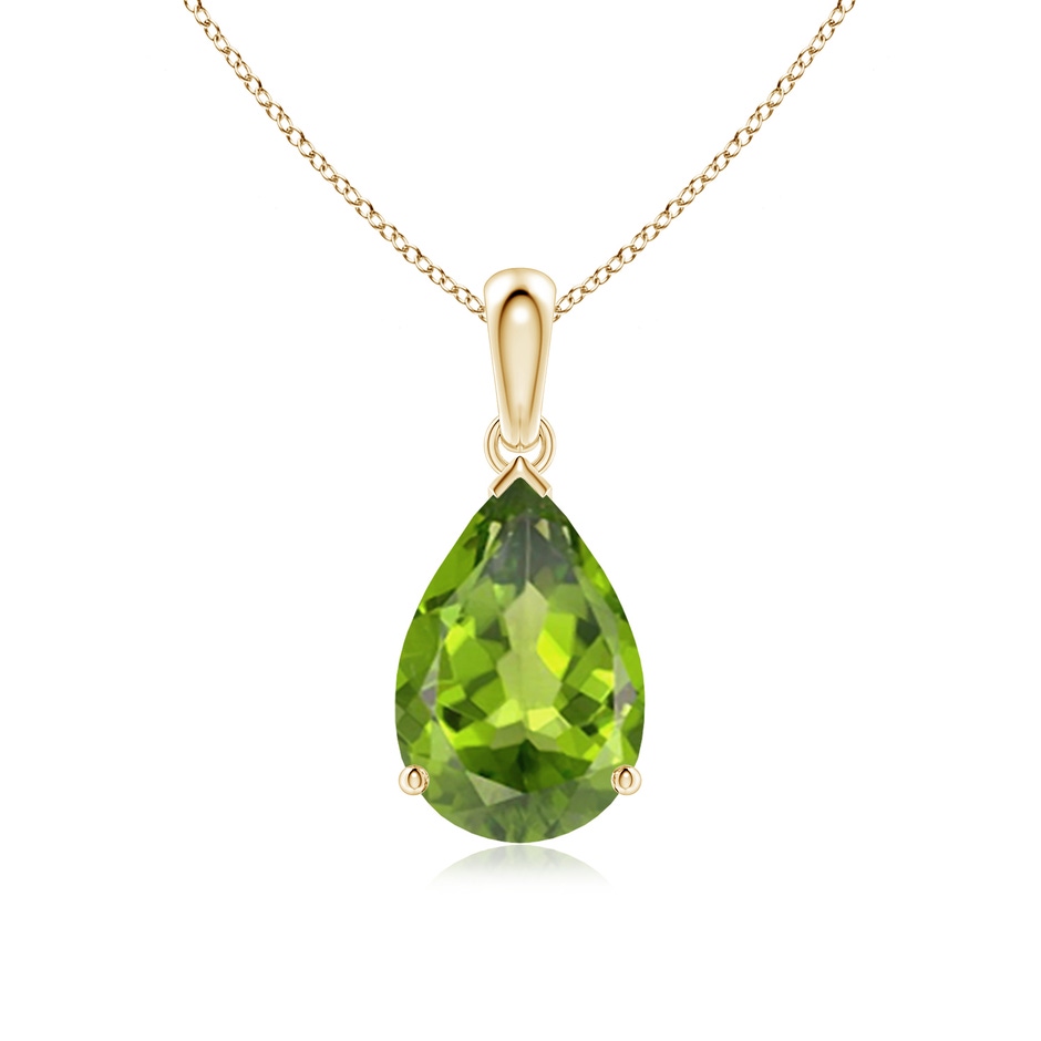12x8mm AAA Pear-Shaped Peridot Solitaire Pendant in 18K Yellow Gold 