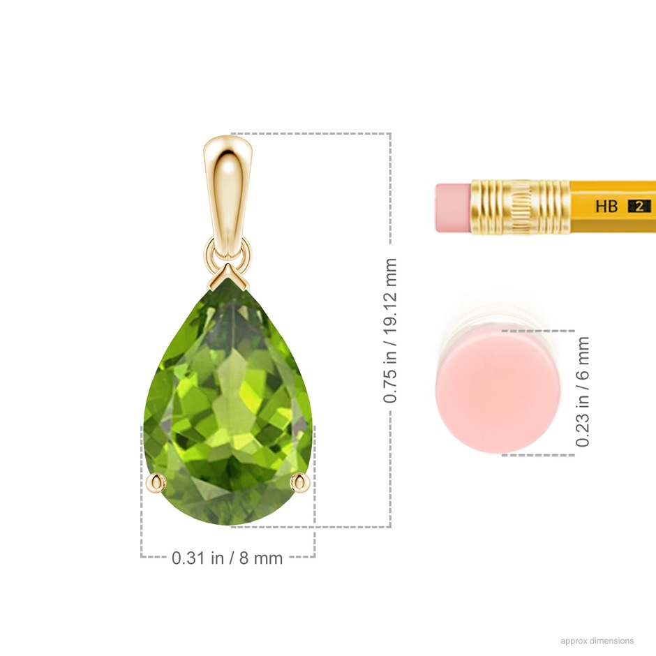 12x8mm AAA Pear-Shaped Peridot Solitaire Pendant in 18K Yellow Gold ruler