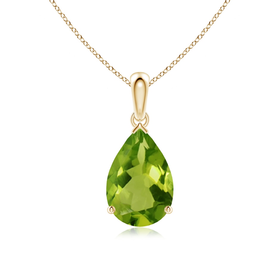 12x8mm AAAA Pear-Shaped Peridot Solitaire Pendant in 18K Yellow Gold 