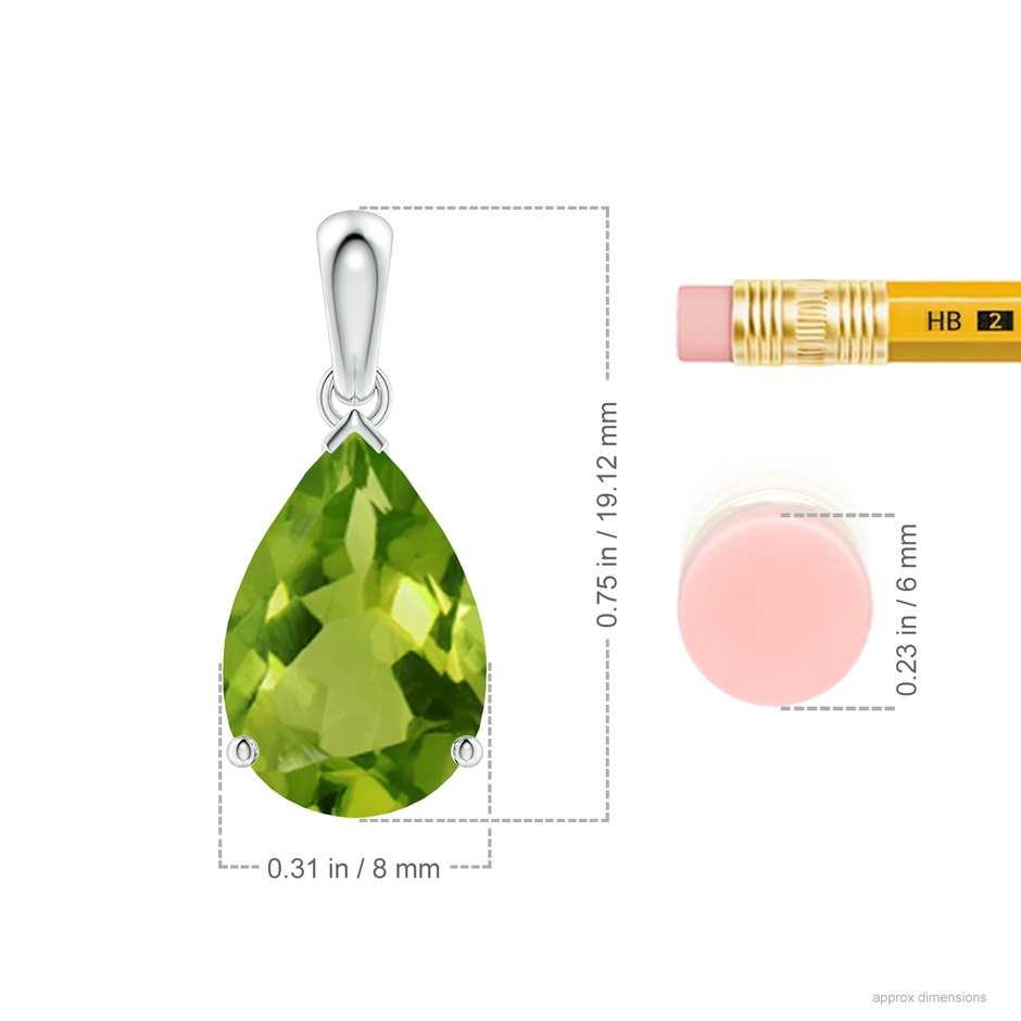 12x8mm AAAA Pear-Shaped Peridot Solitaire Pendant in P950 Platinum ruler