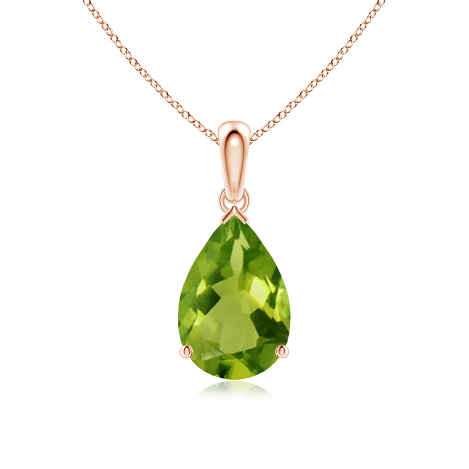 12x8mm AAAA Pear-Shaped Peridot Solitaire Pendant in Rose Gold 