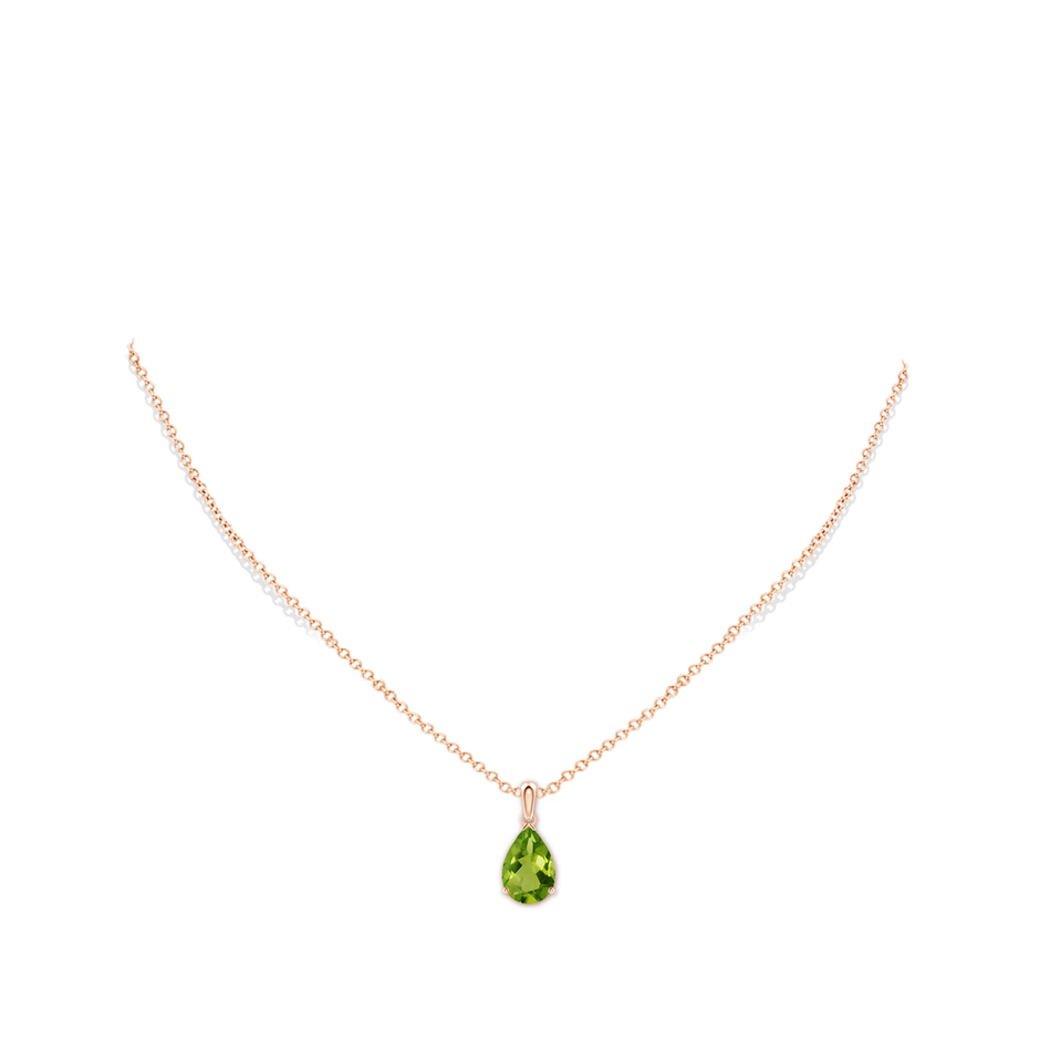12x8mm AAAA Pear-Shaped Peridot Solitaire Pendant in Rose Gold pen