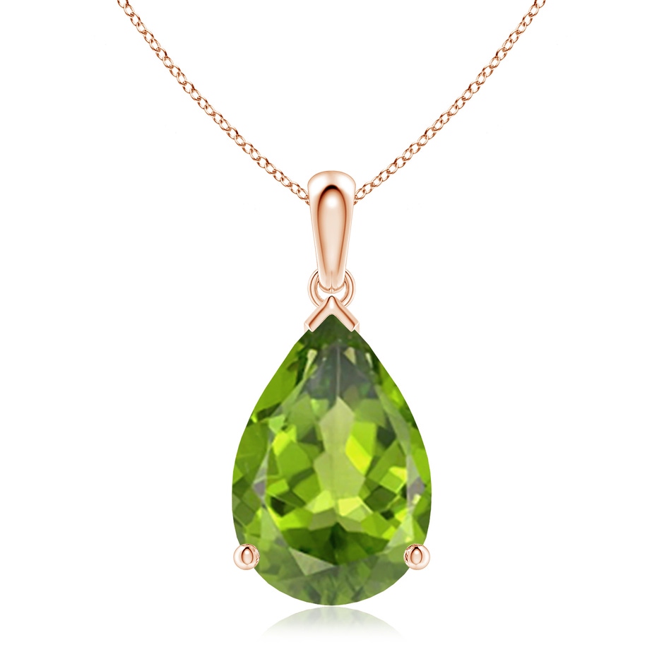 15x10mm AAA Pear-Shaped Peridot Solitaire Pendant in Rose Gold 